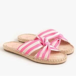 J. Crew Twisted Knot Espadrille Sandals Pink White Cabana Stripe Slides Flats 9